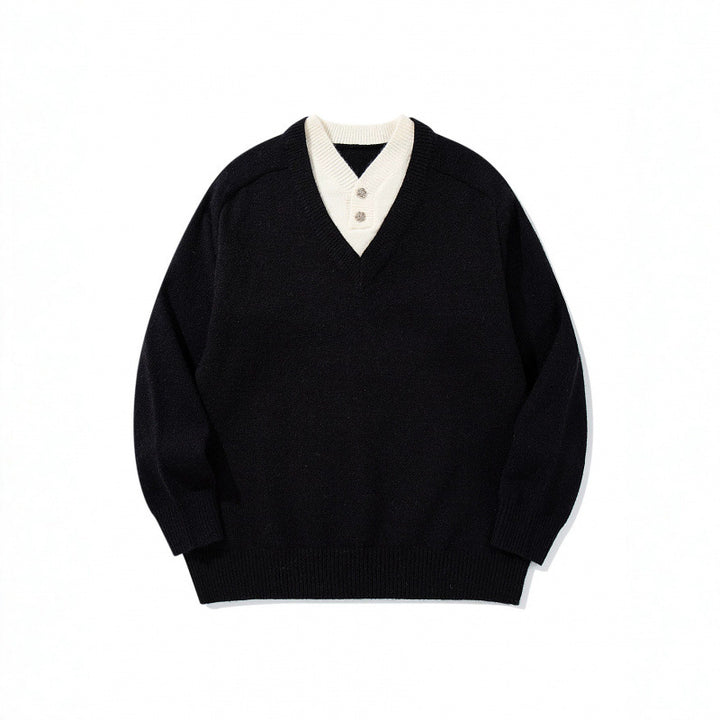 Men's V-neck sweater with integrated Henley collar Mune Fashion
