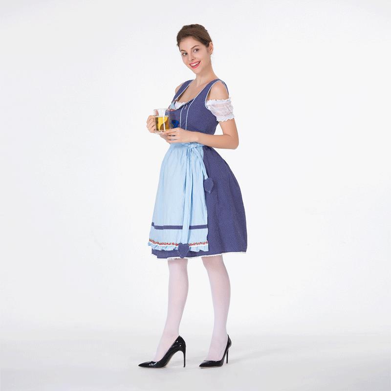 Women's classic traditional dirndl with polka dot bodice, laced corset and removable ruffled apron Mune Fashion