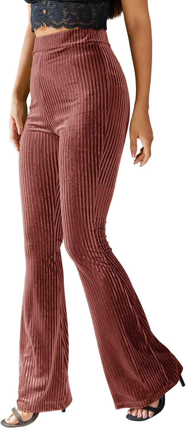 Women's high-waisted ribbed velvet flare trousers with wide flare and elastic waistband Mune Fashion