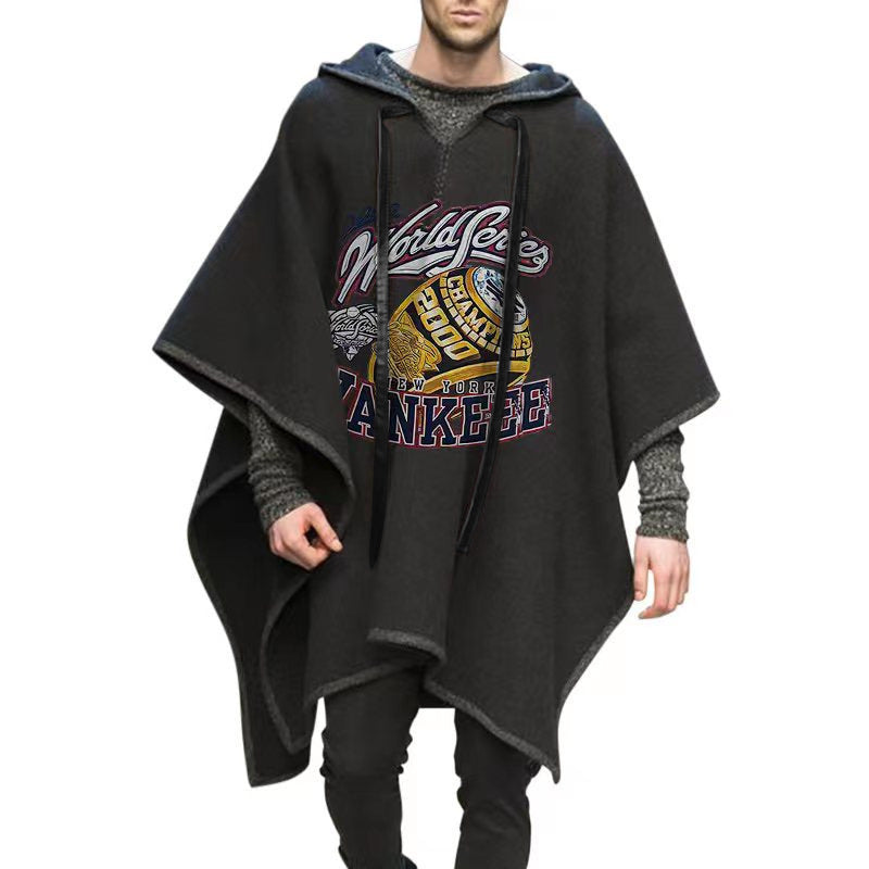 Men's Oversized Hooded Poncho made of Knit with Geometric Mosaic Pattern Mune Fashion