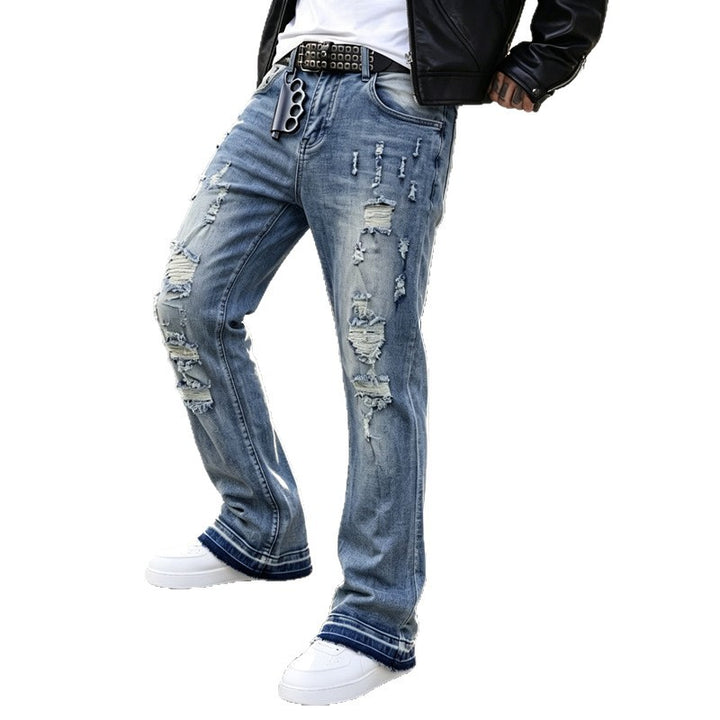Men's Ripped Slim-Fit Jeans with Fashionable Details Mune Fashion