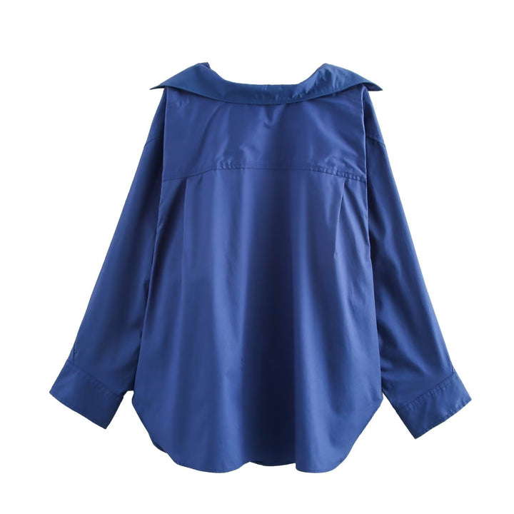 Women's oversized striped shirt with extended back and Kent collar Mune Fashion