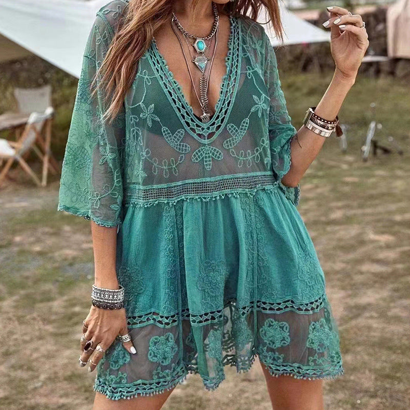 Women's airy beach cover-up with elaborate embroidery Mune Fashion