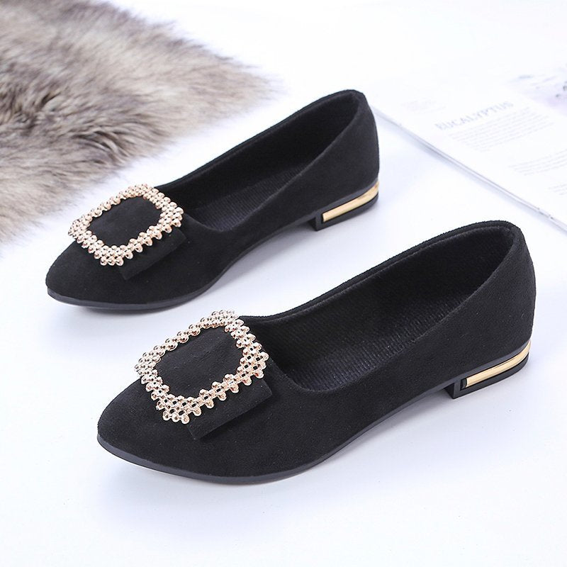 Women's pointed toe Comfort Ballerina with sparkling decorative application and metallic heel edge Mune Fashion