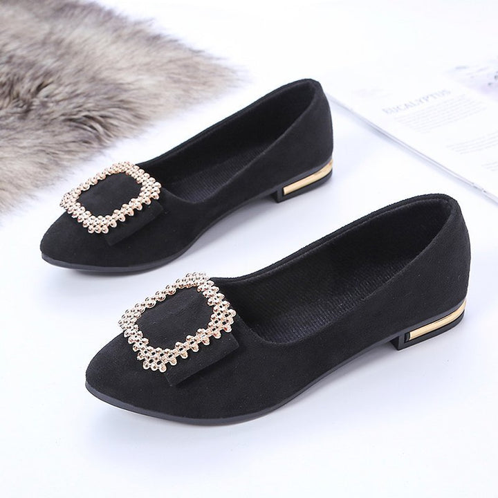 Women's pointed toe Comfort Ballerina with sparkling decorative application and metallic heel edge Mune Fashion