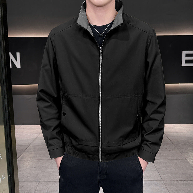 Men's Minimalistic City Zip Jacket made of microfiber with stand-up collar, concealed pockets, and elastic hem Mune Fashion
