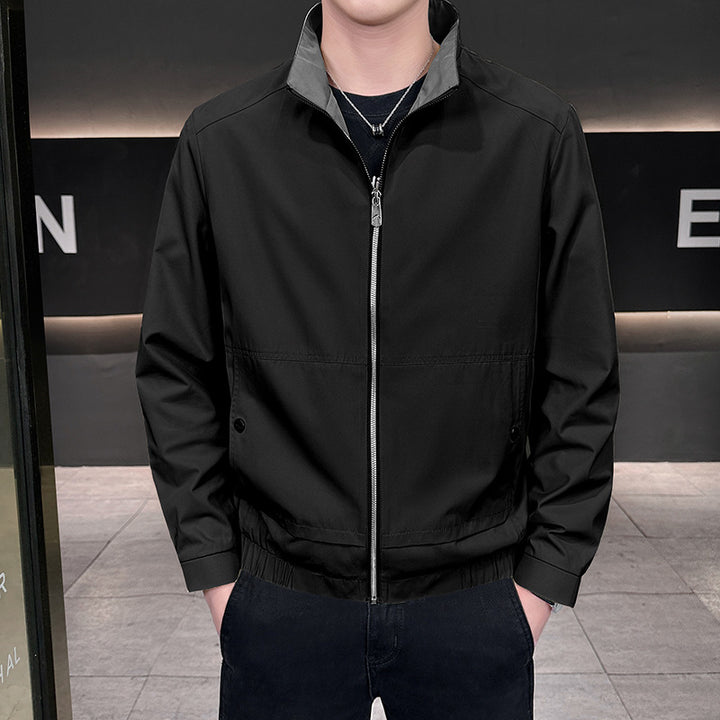 Men's Minimalistic City Zip Jacket made of microfiber with stand-up collar, concealed pockets, and elastic hem Mune Fashion