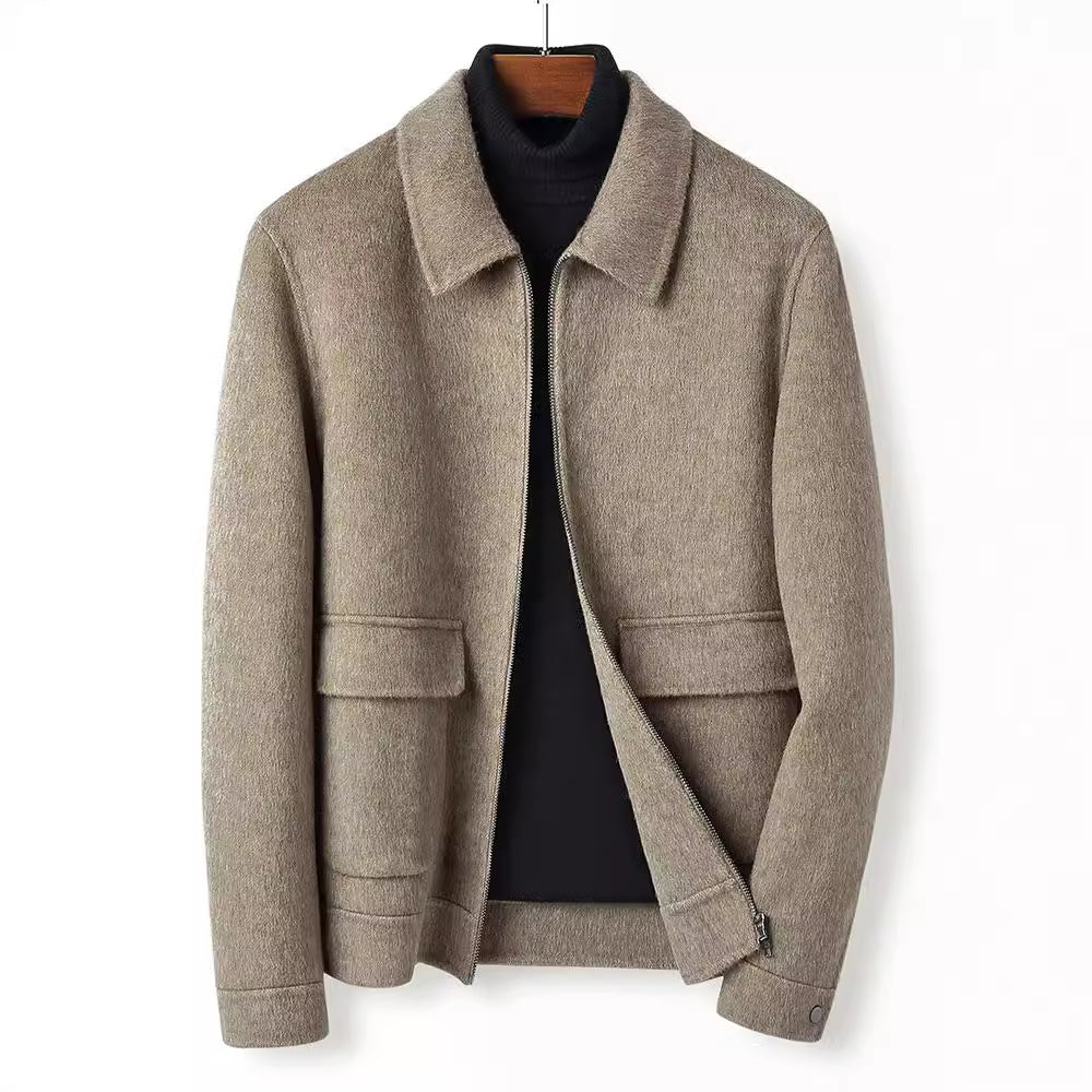 Men's wool blend transitional jacket with stand collar, zipper and flap pockets Mune Fashion