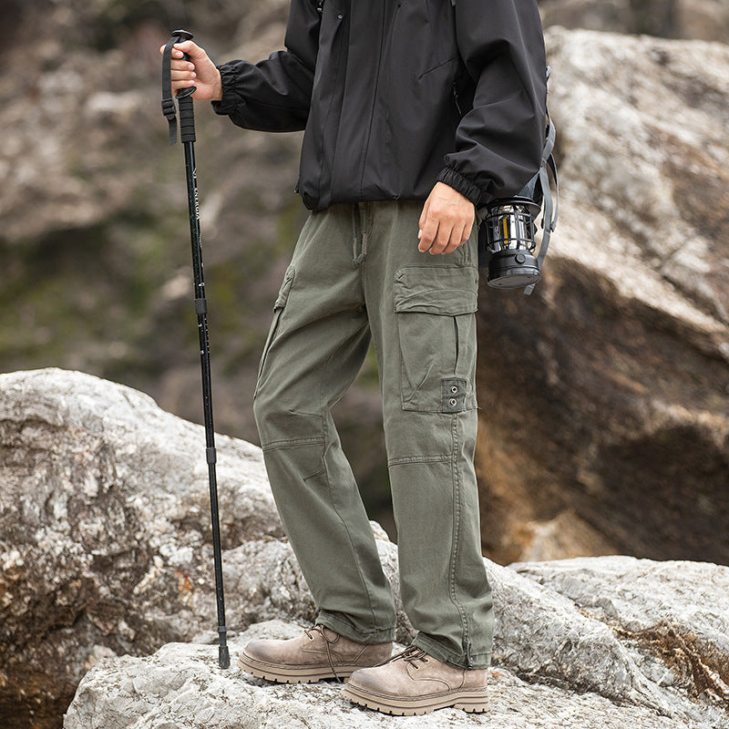 Men's Outdoor Cargo Pants with Adjustable Drawstring Waistband, Knee Reinforcement, and Multi-Pockets Mune Fashion