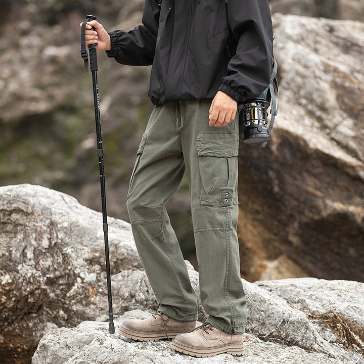 Men's Outdoor Cargo Pants with Adjustable Drawstring Waistband, Knee Reinforcement, and Multi-Pockets Mune Fashion