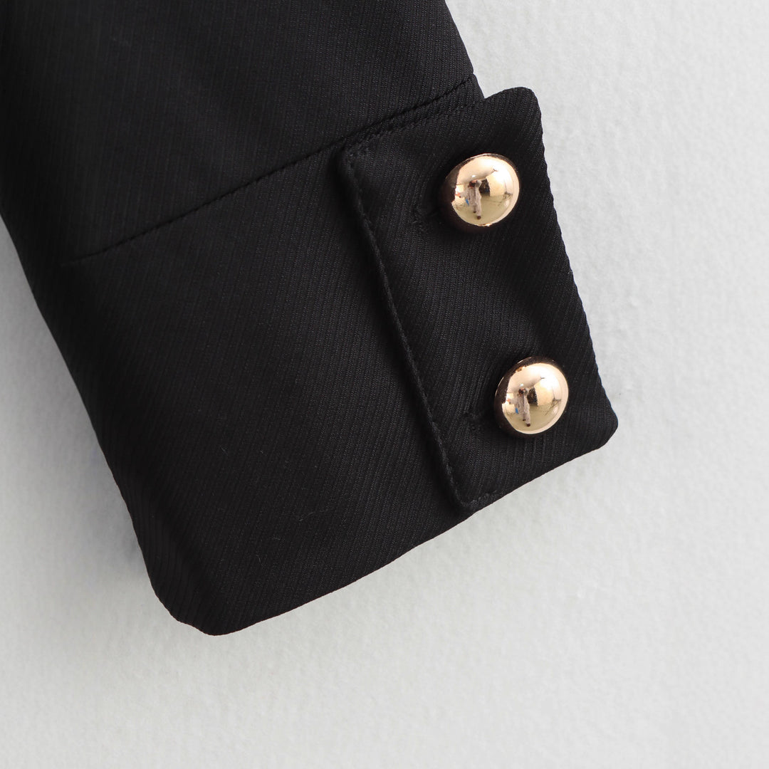 Women Tailored Short Blazer with Stand Collar and Golden Decorative Buttons Mune Fashion