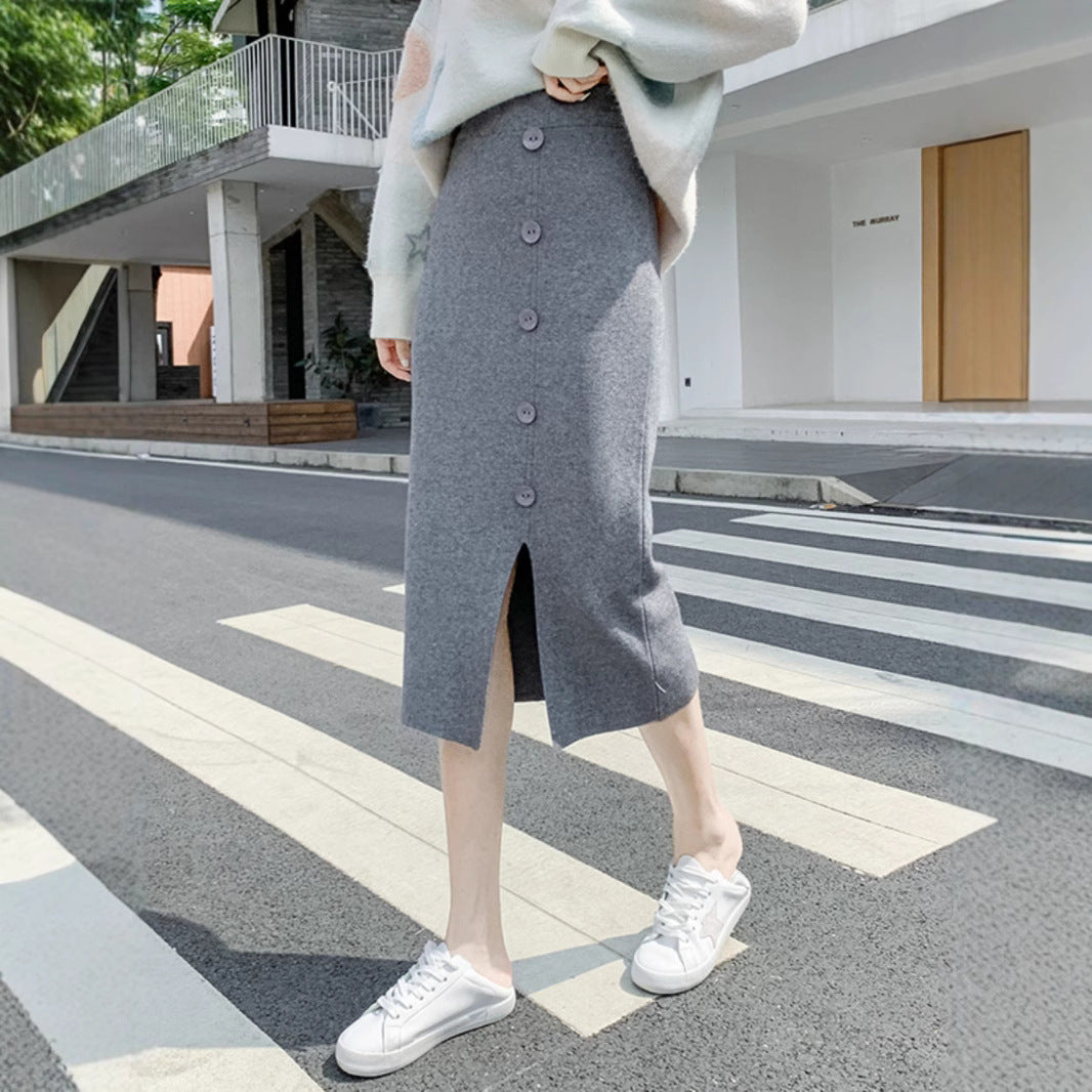 Ladies Elegant Maxi Skirt with Button Details and Slit Mune Fashion