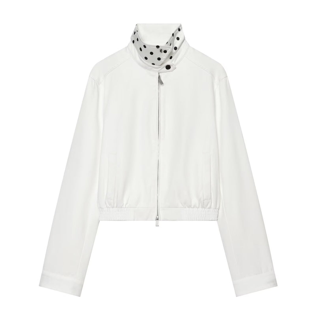 Women's Cropped Blouson Jacket with Shirt Collar, Two-Way Zipper and Elastic Waist Mune Fashion