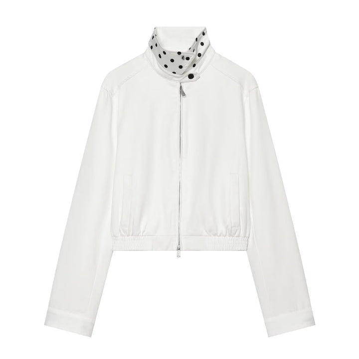 Women's Cropped Blouson Jacket with Shirt Collar, Two-Way Zipper and Elastic Waist Mune Fashion