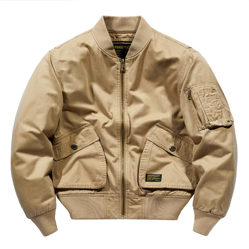 Men's Canvas Bomber Jacket in Utility Style with Arm Pocket and Large Flap Pocket Design Mune Fashion