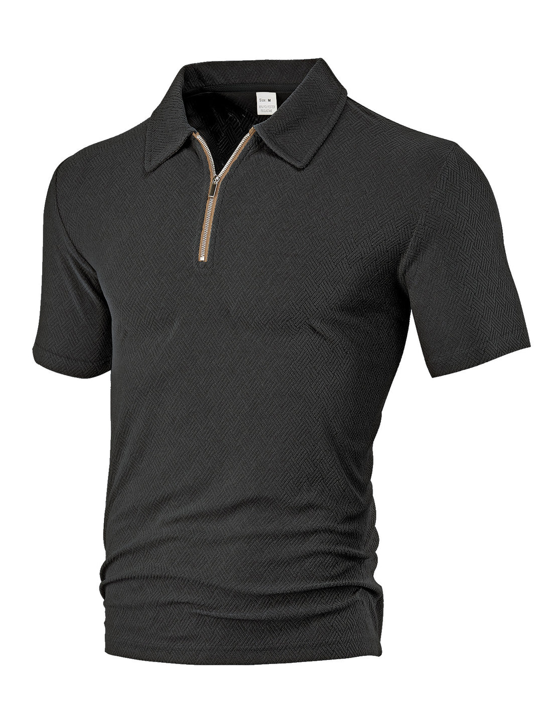 Men's slim fit half-zip polo with fine herringbone jacquard structure Mune Fashion