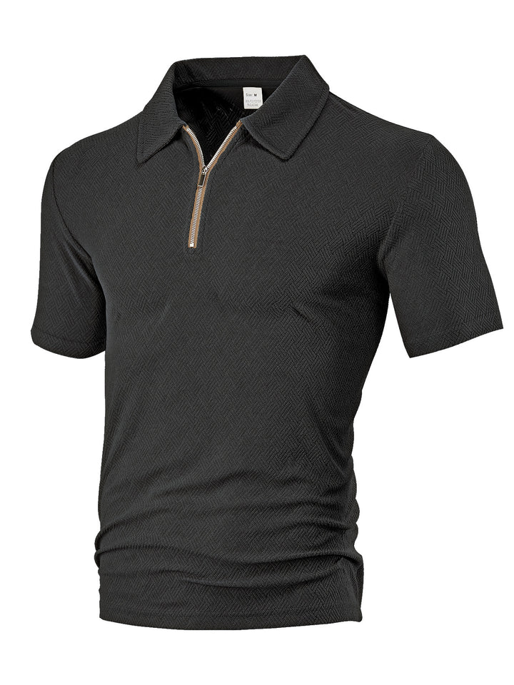 Men's slim fit half-zip polo with fine herringbone jacquard structure Mune Fashion