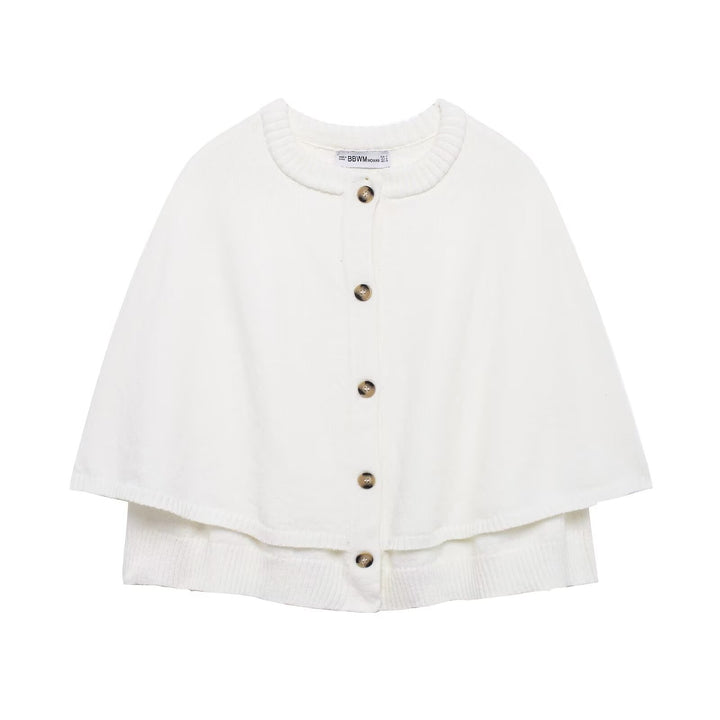 Women's Button-Front Knit Cape with Double Layer and Round Neckline Mune Fashion