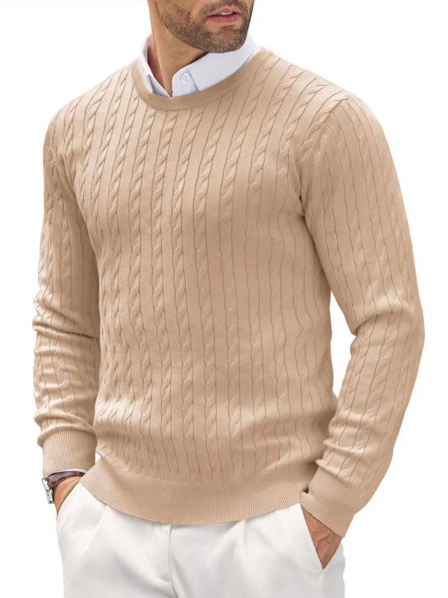 Men's fine knit crew neck pullover with fine cable pattern texture, narrow silhouette and elastic cuffs Mune Fashion