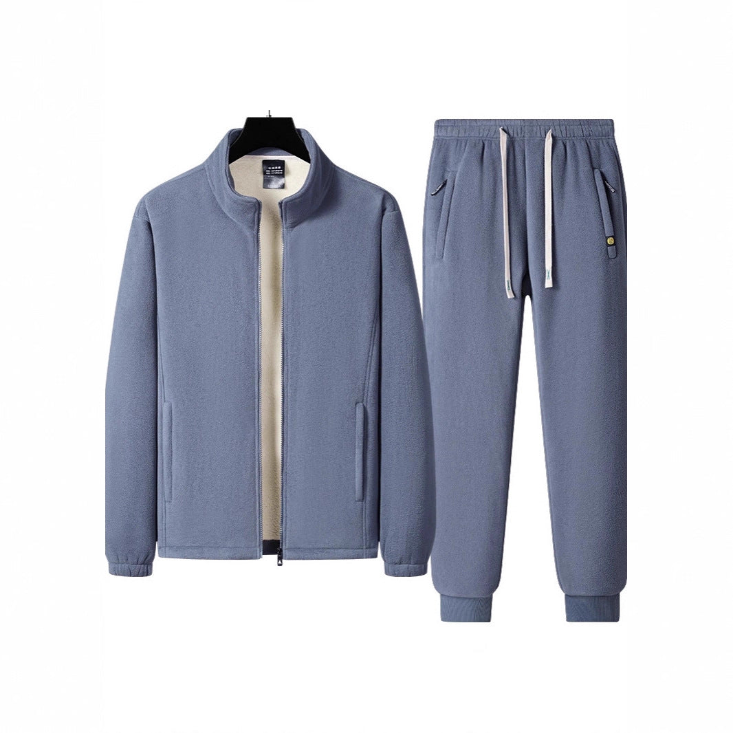 Men's three-piece fleece set with padded vest, stand-up collar jacket, and joggers Mune Fashion