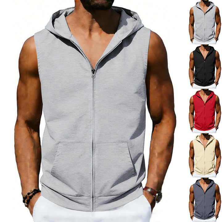 Men's sleeveless hooded vest with full zip and kangaroo pocket Mune Fashion