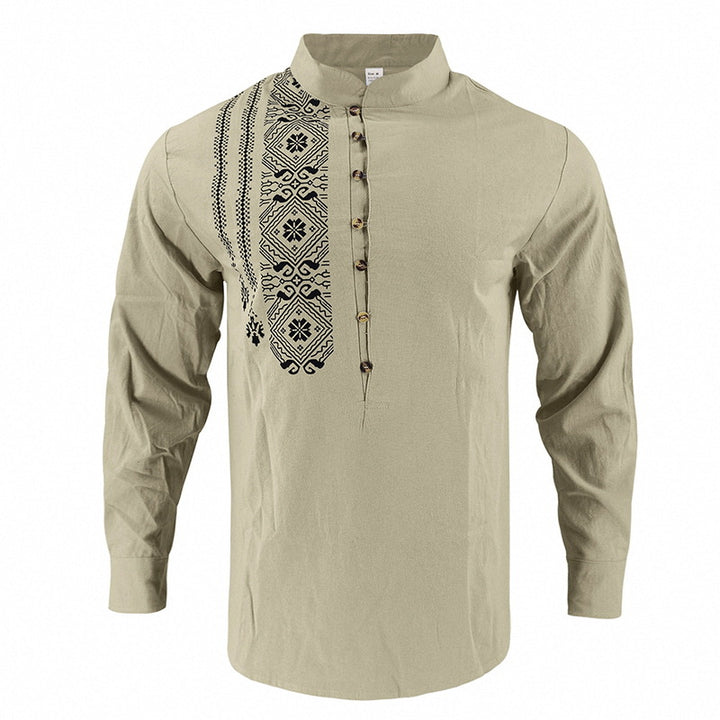 Men's embroidered cotton kurta shirt with stand collar Mune Fashion