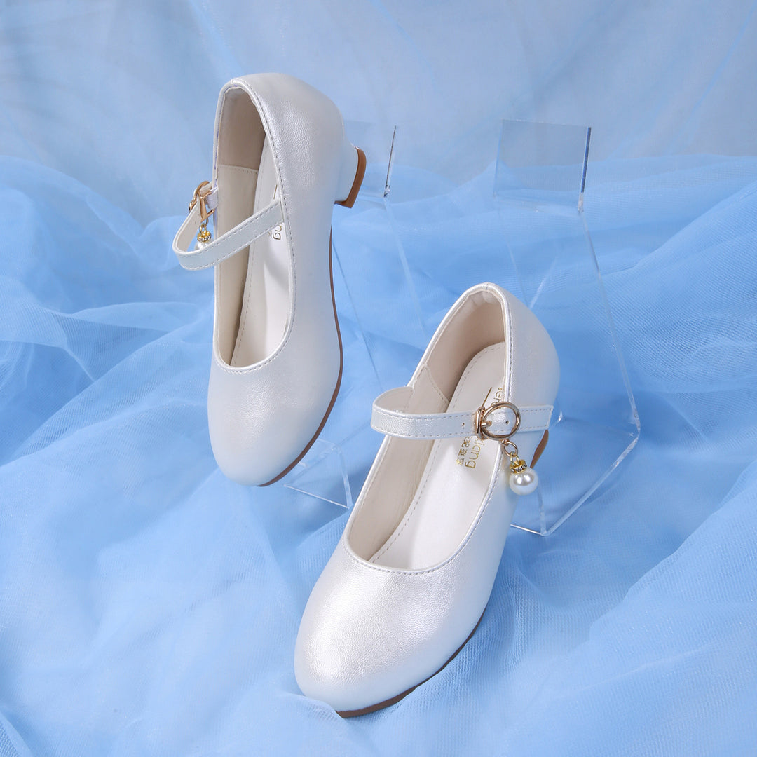 Girls Elegant Ballerinas with Adjustable Strap and Pearl Pendant Mune Fashion