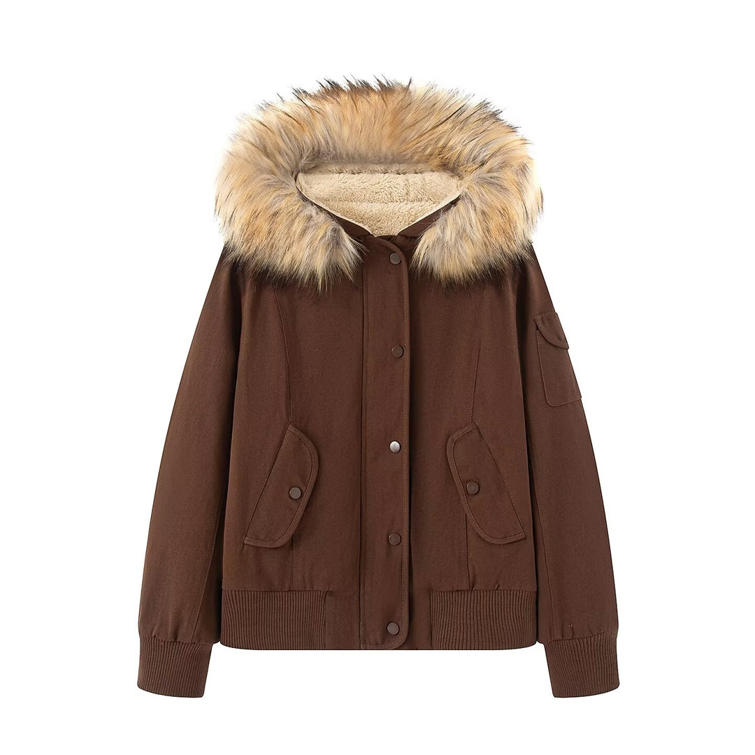 Women's Thermal Parka with Teddy Lining and Removable Fur Hood Mune Fashion