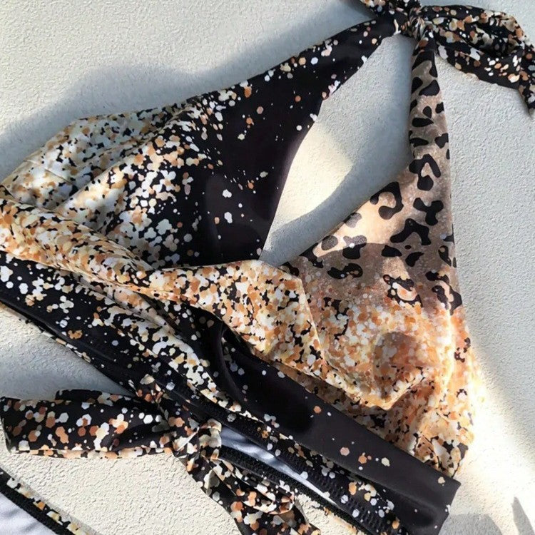 Women's High-Waisted Bikini Set with Playful Knot and Shimmering Accents Mune Fashion
