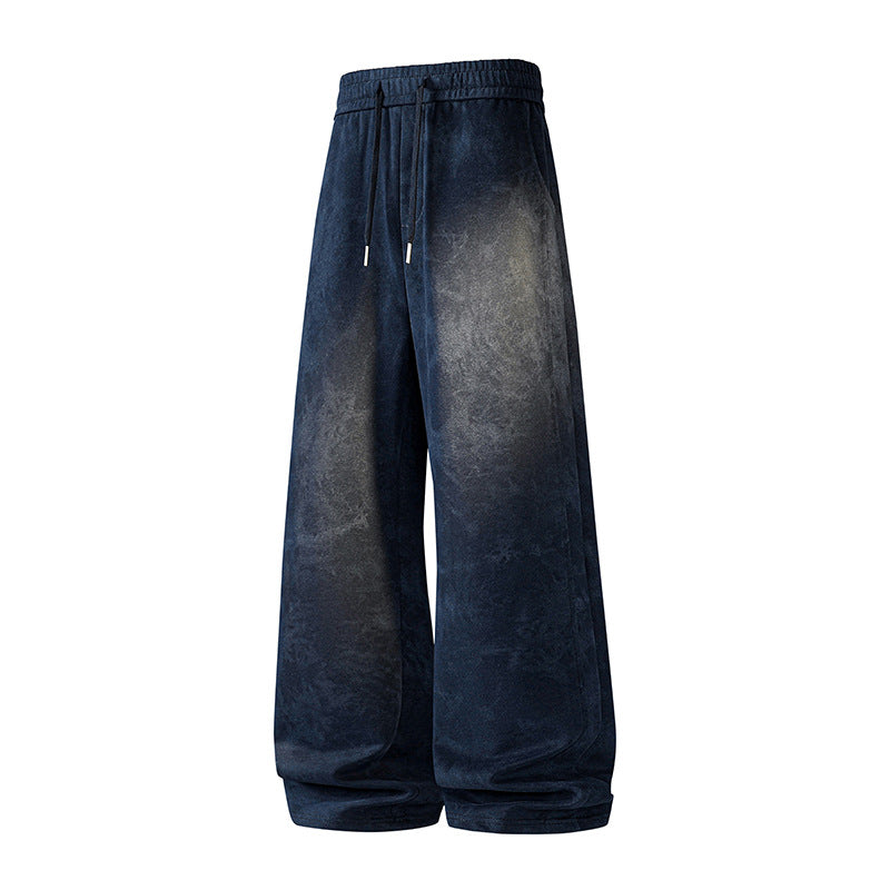 Women's Wide High-Waist Baggy Sweatpants with Marble Print, Drawstring & Elastic Hem Mune Fashion