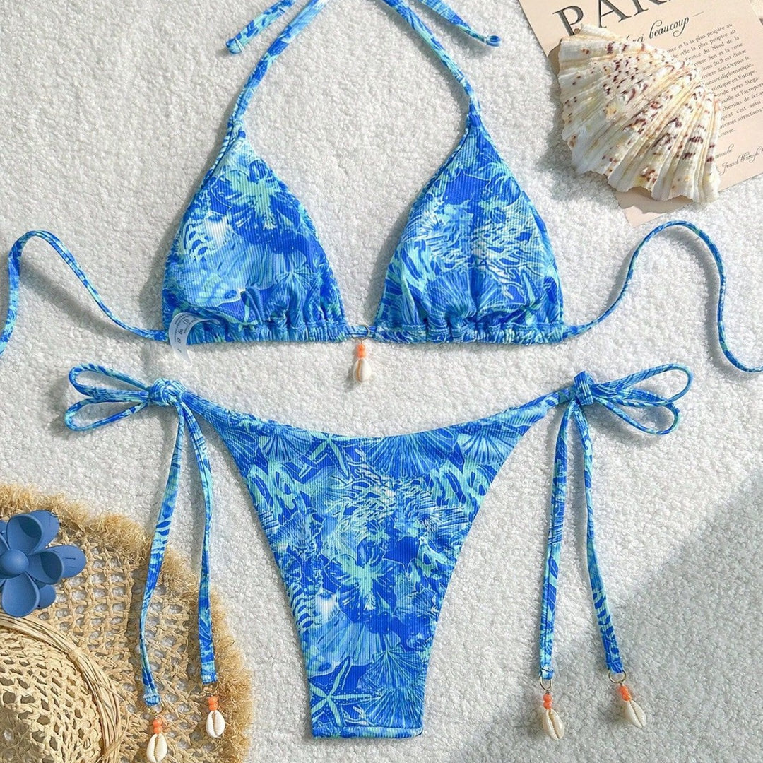 Women's triangle bikini with tropical pattern and playful ties Mune Fashion