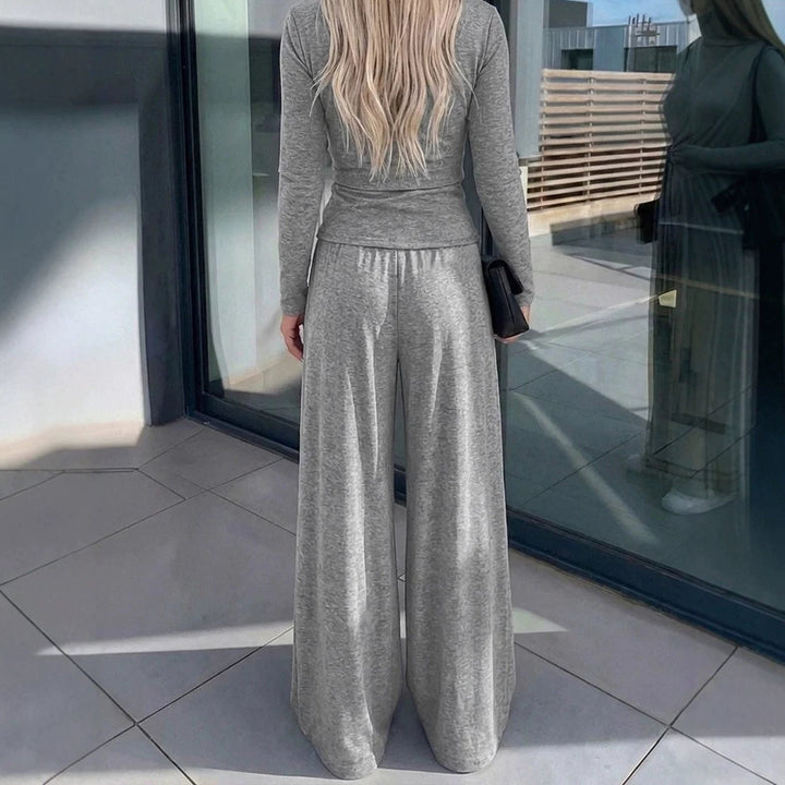 Women Elegant Wrap Top with Wide Pants Mune Fashion