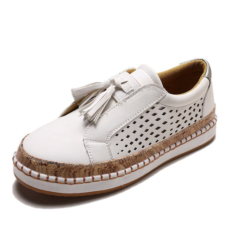 Women's Perforated Tassel Slip-On Loafer with Cork Look Platform and Padded Comfort Insole Mune Fashion