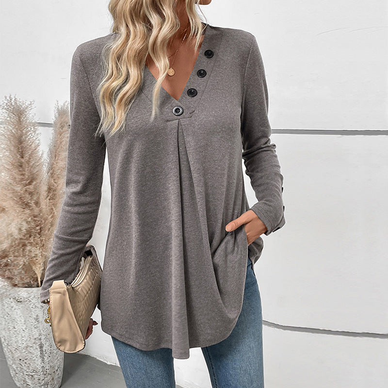 Ladies Casual Long Sleeve Top with Button Details Mune Fashion