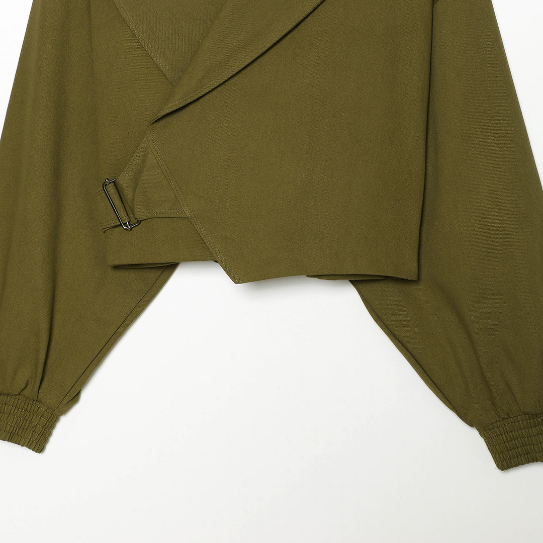 Women's short jacket with wide sailor collar, balloon sleeves, and asymmetrical buckle closure Mune Fashion