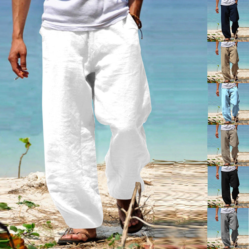 Men's Breezy Beach Pants in Baggy Cut made of Linen Blend with Drawstring Mune Fashion