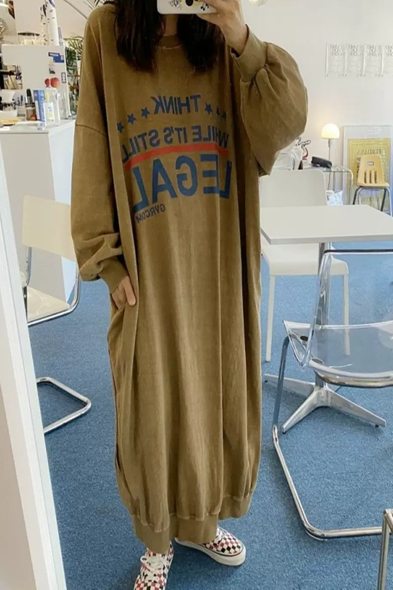 Women Oversized Sweat Dress with Balloon Sleeves and Ribbed Hem Mune Fashion