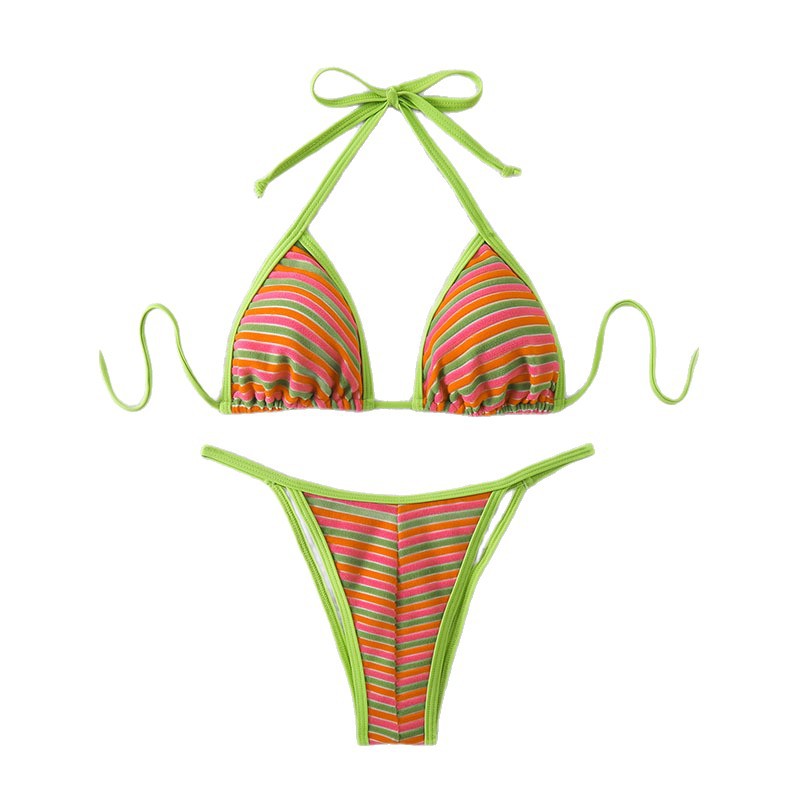 Women's triangle bikini with playful cut and colorful stripes Mune Fashion