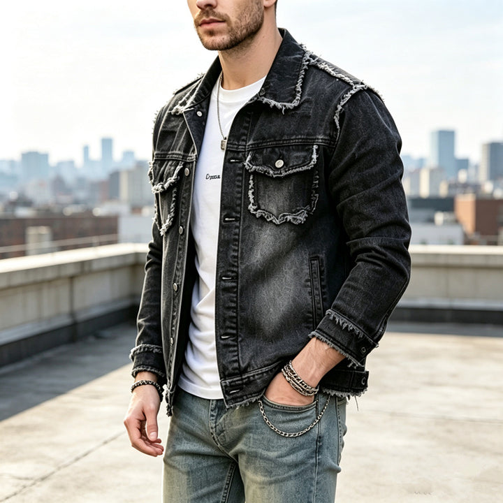 Men's Fashionable Denim Jacket with Fringes Mune Fashion
