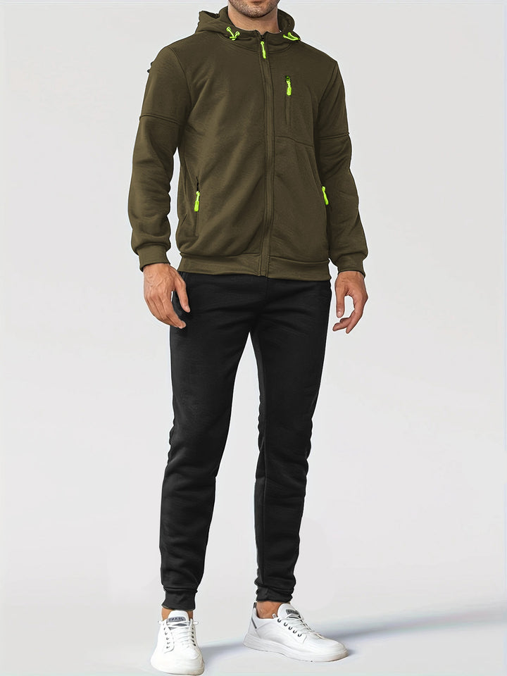Men's nan technical hoodie jacket with full front zipper, chest pocket with zipper and elastic cuffs Mune Fashion