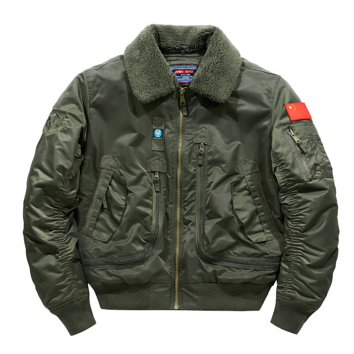 Men's Pilot Jacket with Teddy Collar and Multifunctional Pockets Mune Fashion