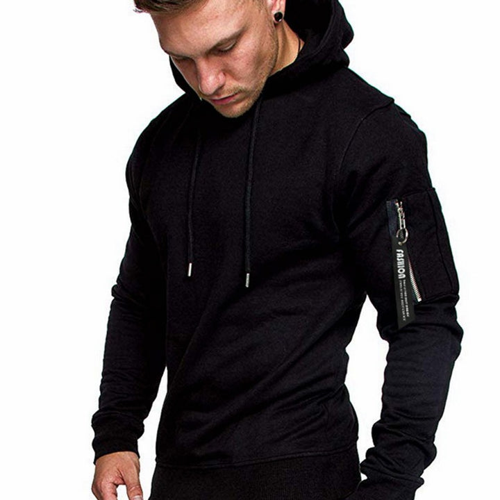 Men's Slim-Fit Hoodie with Sleeve Zip Pocket, Hood and Drawstring Mune Fashion