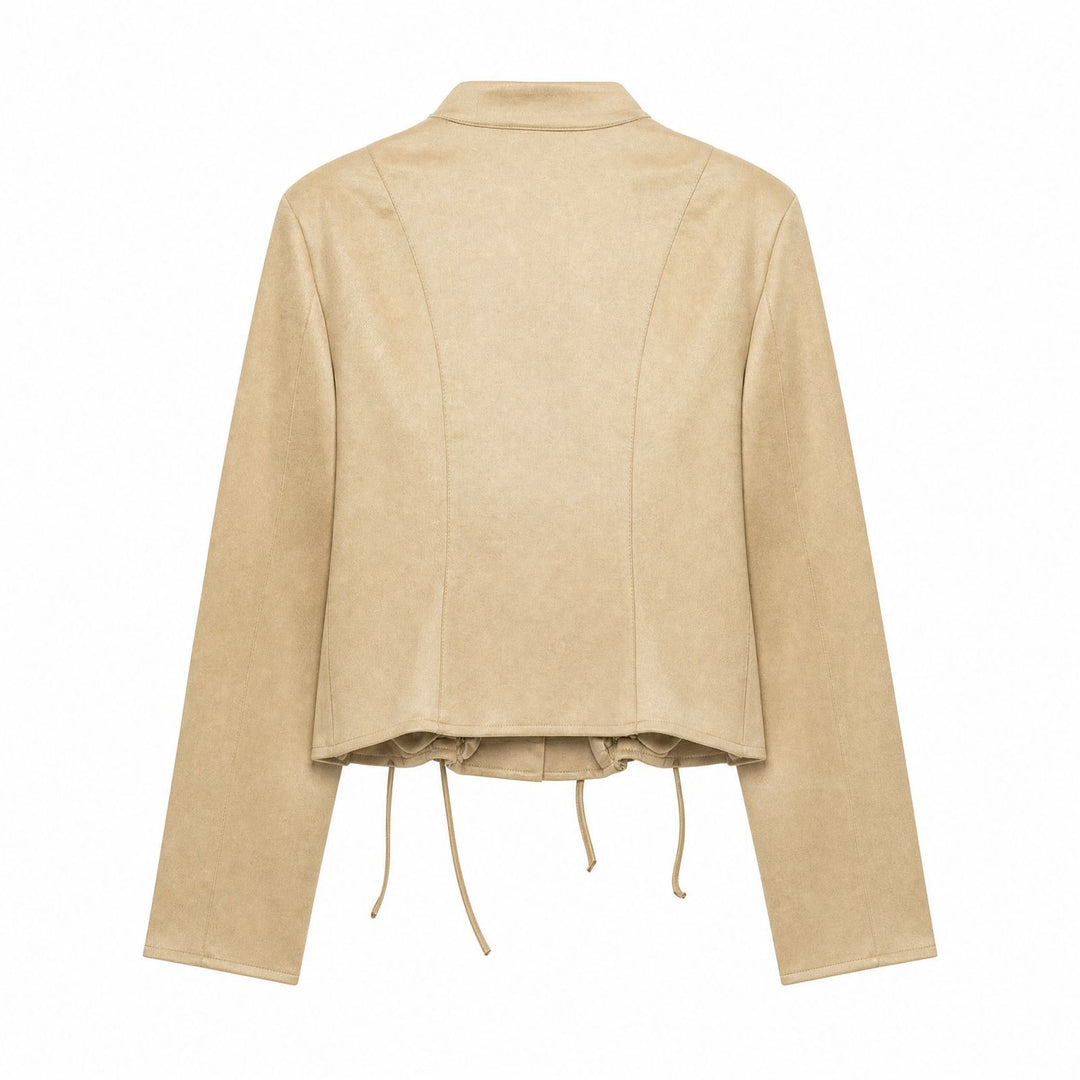 Women's suede short jacket with lacing and standing collar Drune
