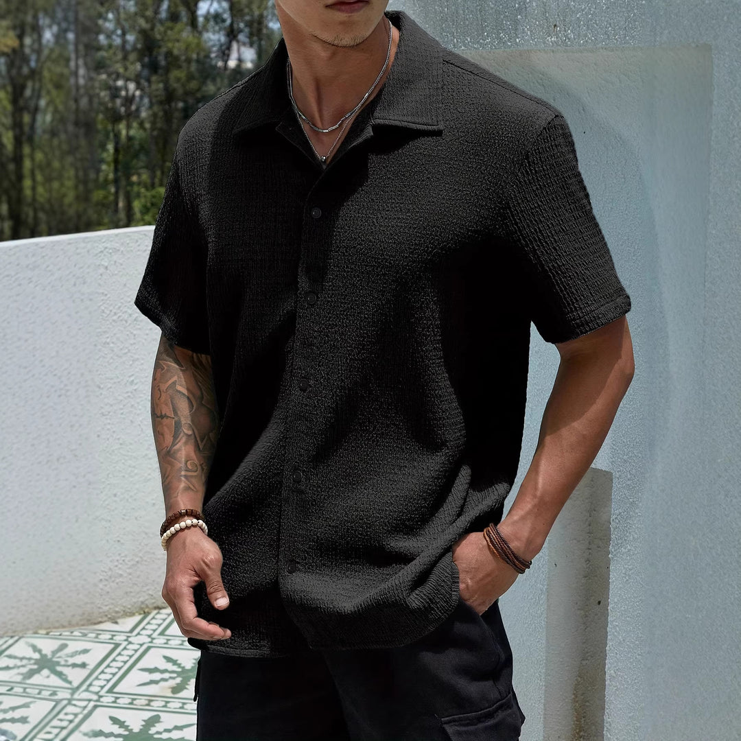 Men's casually cut shirt made of crinkled cotton blend with Kent collar Mune Fashion