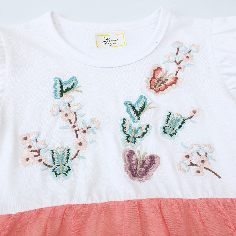 Girls Short Sleeve Dress with Floral Tulle Skirt Mune Fashion