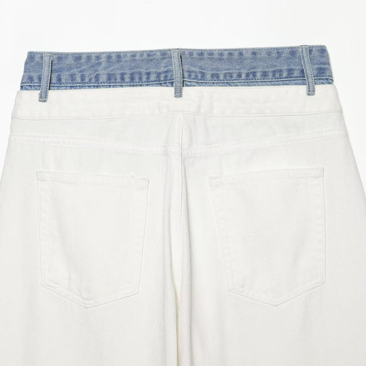 Women High-Waist Culotte Jeans with Wide Leg and Contrasting Jeans Waistband Mune Fashion