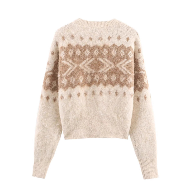 Women's Fluffy Knitted Sweater with Norwegian Pattern and Boxy Fit Mune Fashion