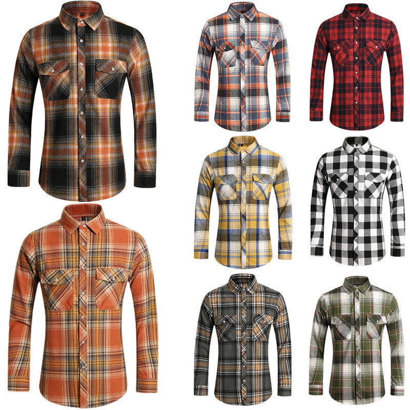 Men's checkered flannel shirt with double breast pockets and kent collar Mune Fashion