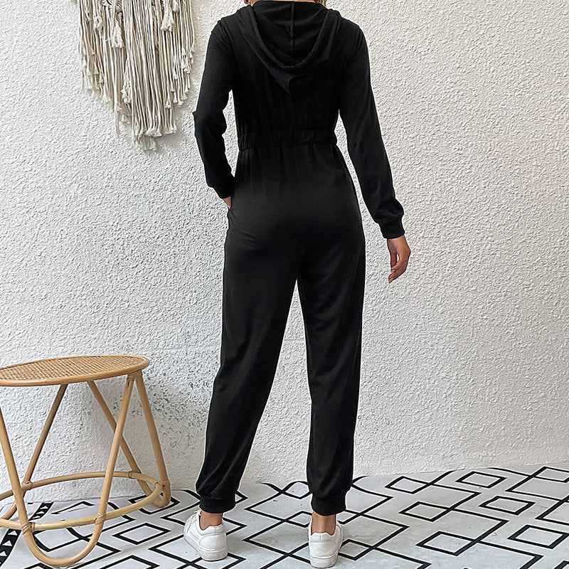 Women's Hooded Jumpsuit with Zipper, Elastic Waist Fit & Jogger Cuffs Mune Fashion