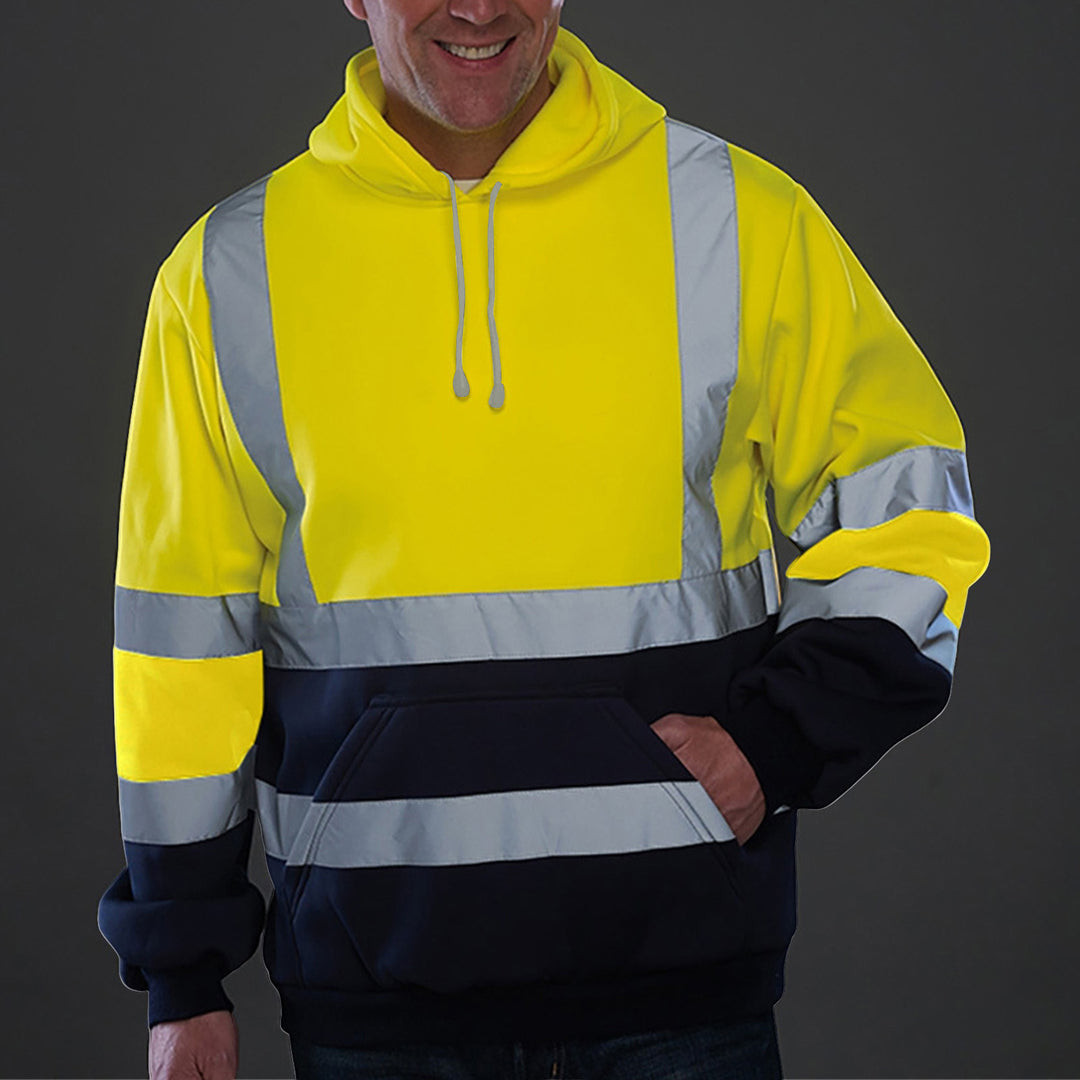 Men's reflective safety hoodie with contrasting reflective bands, kangaroo pocket and adjustable hood Mune Fashion